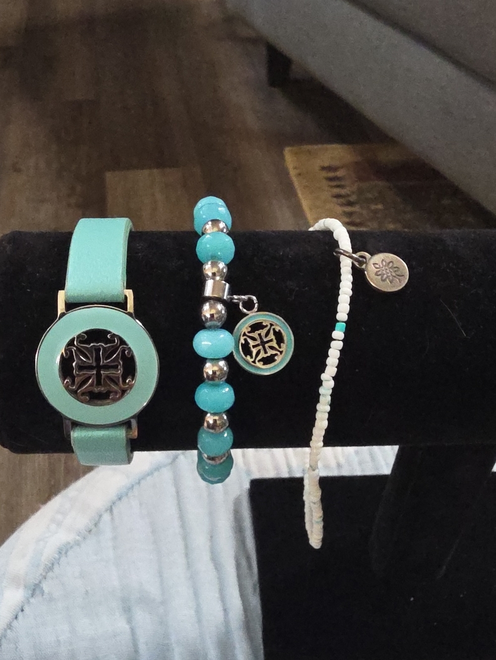 2 Rustic Cuff Turquoise and White Bracelet Trio/ Pluse CE Ankle Bracelet.